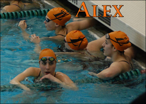 Alex at warm ups Alex in the pool with her team for warm ups.