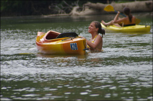 Taylor out of kayak Taylor was tipped by Garrett.